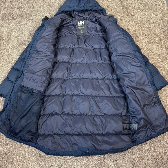 Helly Hansen Men's Size Small Navy Active Long Winter Parka Spell Out Puffer - Picture 5 of 16